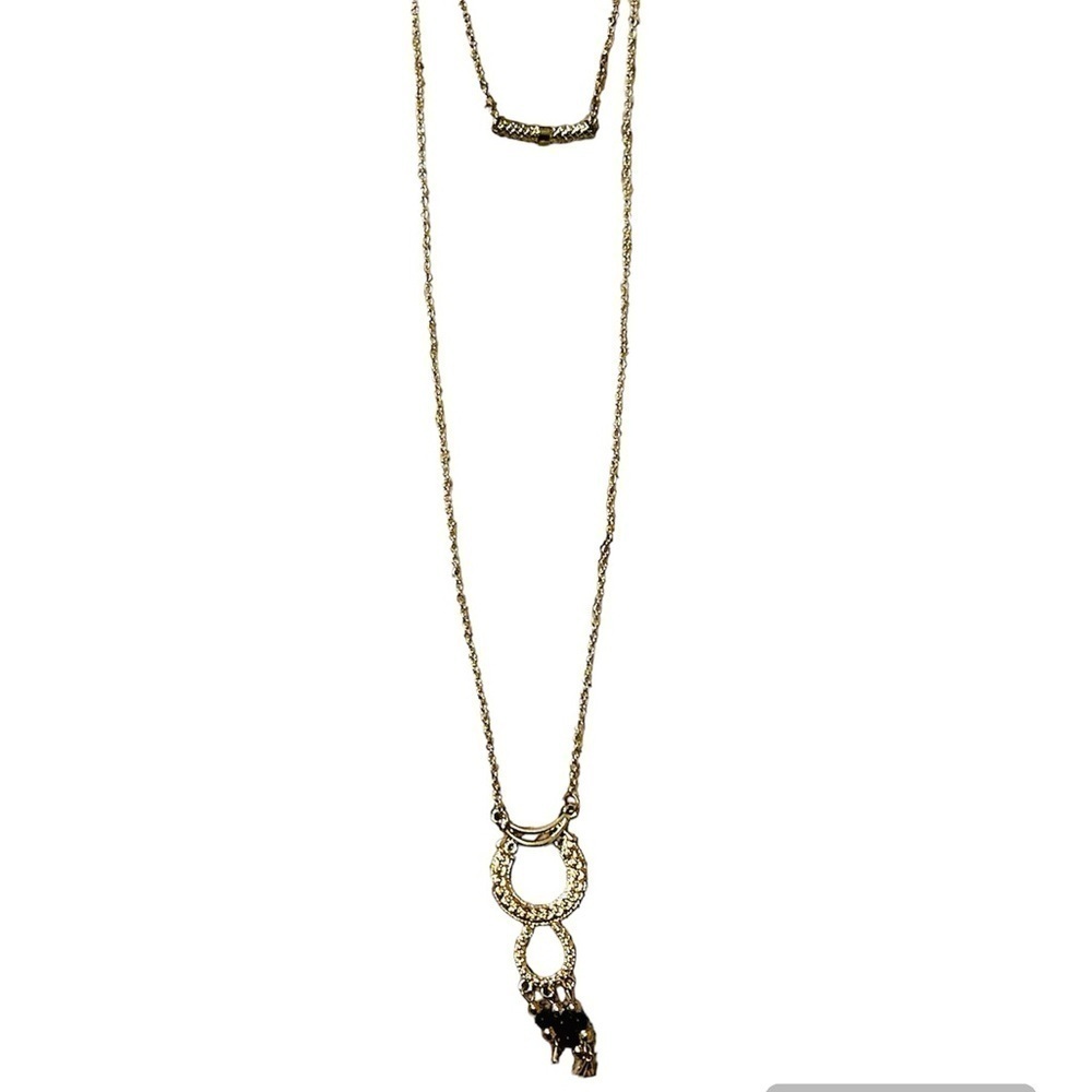 2/$15 - Boho Double Hoop Drop Necklace | Gold & Black Statement Necklace | NWT
